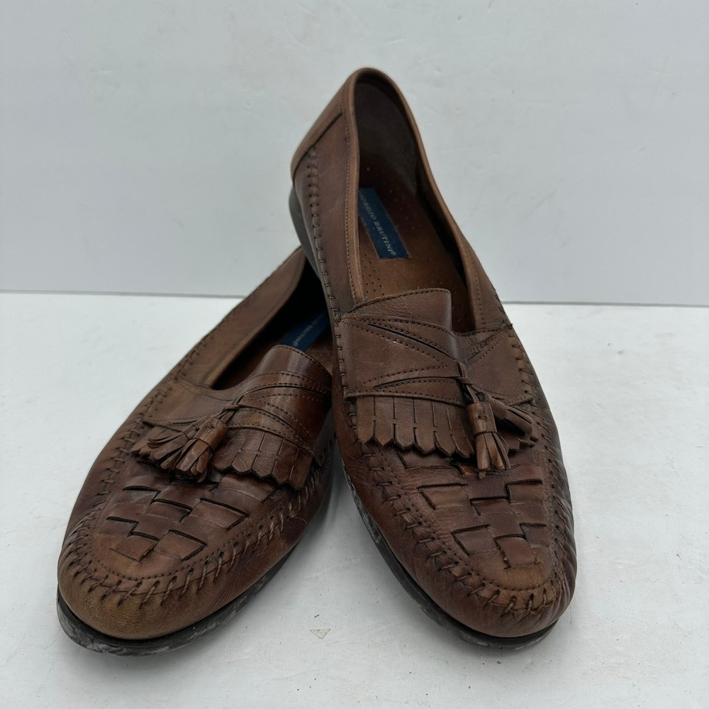 Giorgio Brutini Mens‎ 13 D Brown Leather Woven Tassel Kiltie Loafers Preppy